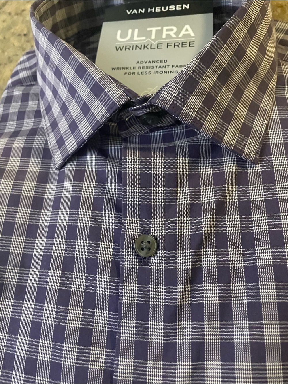 Van Heusen Men’s Navy and White Plaid Dress Shirt
